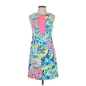 👉  💕 NWT Lilly Pulitzer Floral Dress Size 2 Pink Lace Detail Sleeveless Resort